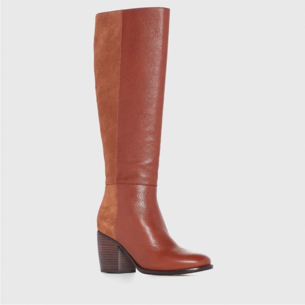 PAIGE Two-Tone Rust Brown Leather & Suede Knee Boots